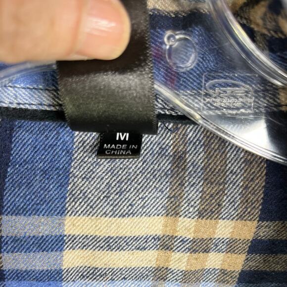 Burnside Flannel Shirt Mens Blue Beige Plaid Long Sleeve Grunge Classic - Picture 8 of 10